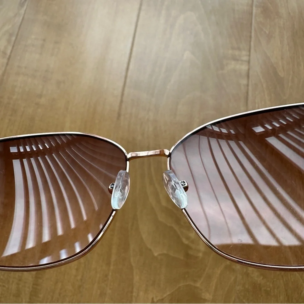 Max Studio Rose Gold Tinted Rectangular Cat Eye Sunglasses